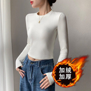 圆领加绒加厚打底衫女2026新款秋冬内搭短款露脐修身显瘦长袖上衣