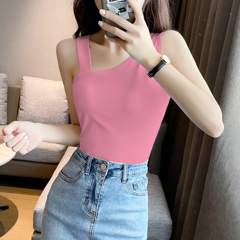 浅粉色小吊带背心女外穿夏季性感露肩美背修身设计感小众打底上衣