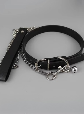 劲黑成人铃铛项圈男款牵引绳