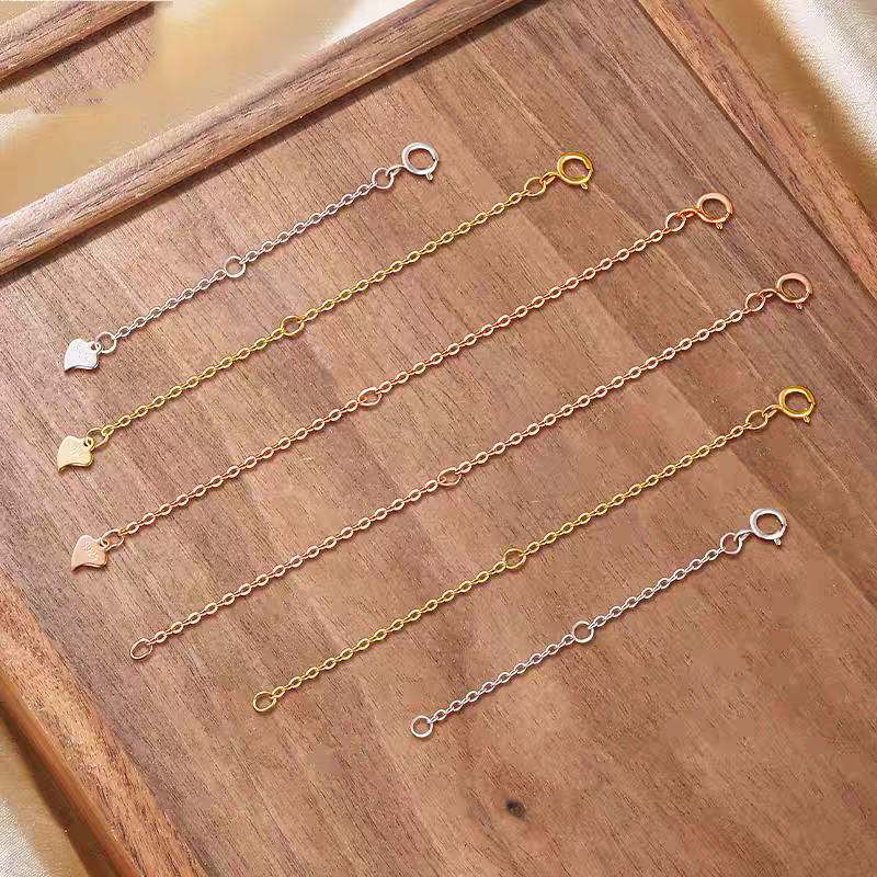 925纯银项链延长链手链锁骨链加长链尾链镀18K金可调节链DIY配件
