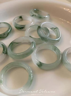 水墨飘花仿玉石戒指新中式花纹个性百搭指环男女同款天山翠玻璃士