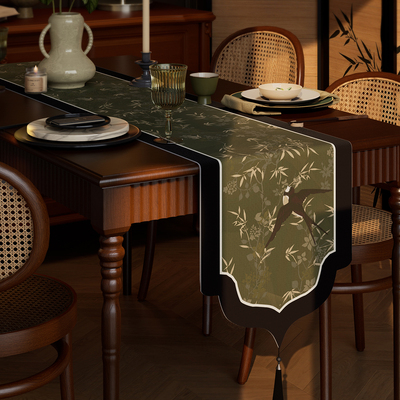 中古风餐桌桌旗轻奢高端长条茶席茶桌垫布餐边柜防水桌布茶几茶旗