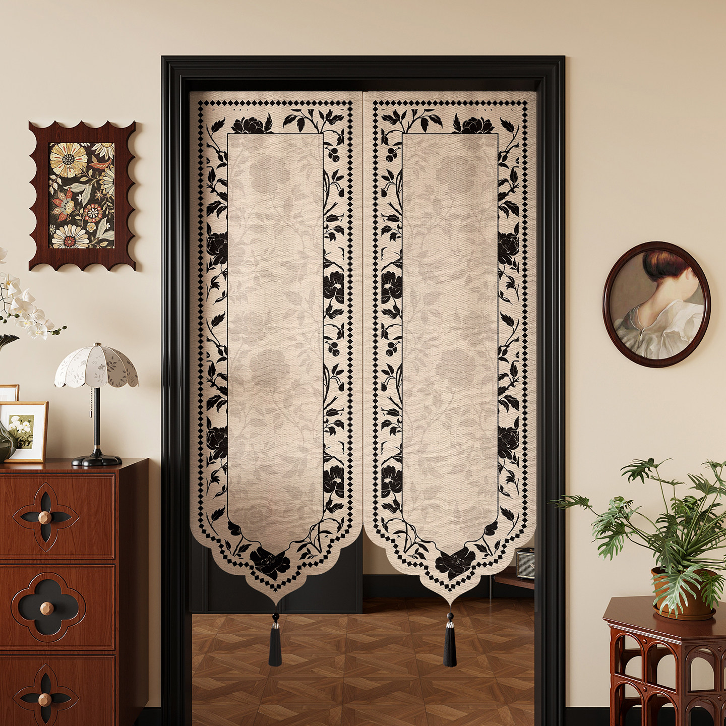 法式复古门帘中古风隔断帘卧室房间家用防窥遮挡帘子卫生间免打孔,居家布艺,门帘,淘宝优惠券,粉丝福利购,淘宝优惠卷