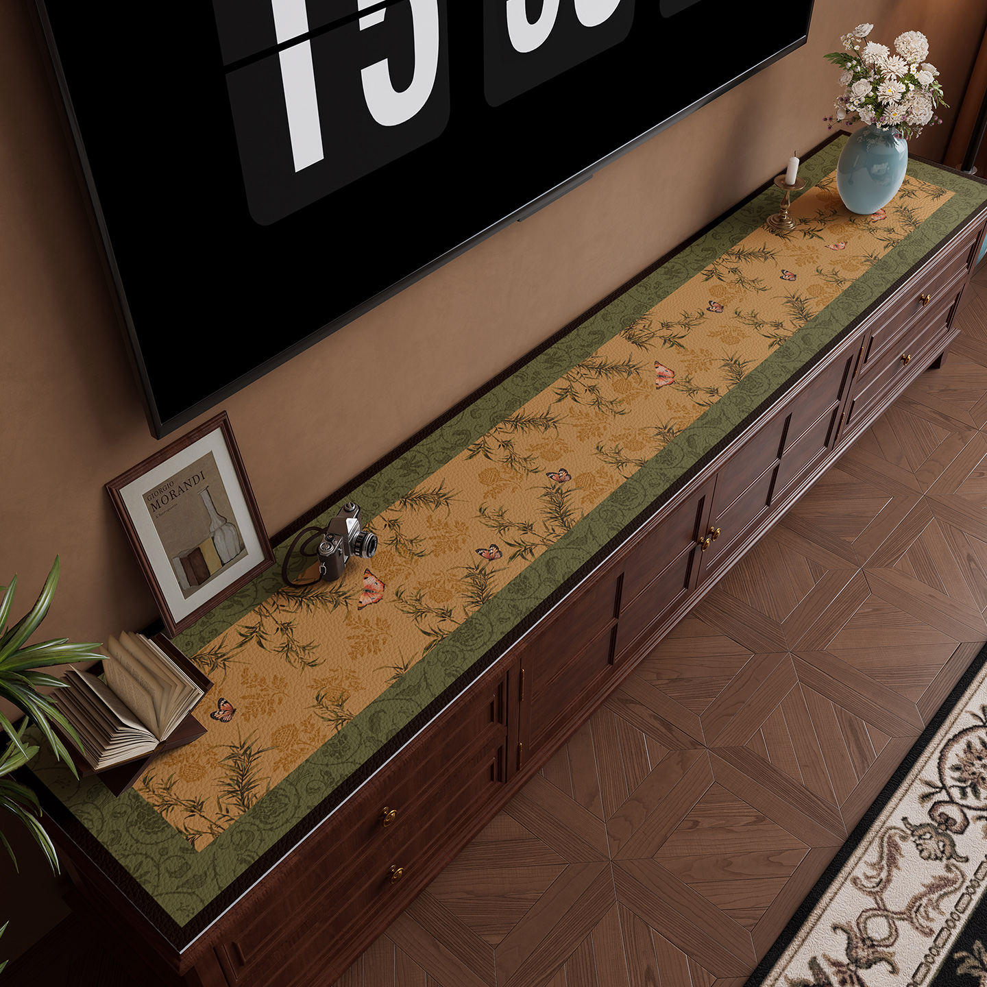 中古风电视柜桌垫防油防水轻奢高级感餐边柜台面保护垫皮革桌面垫