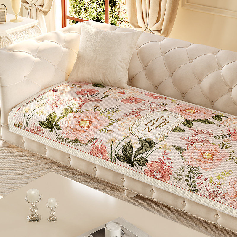 夏季冰丝沙发垫防滑凉席坐垫简约现代四季通用轻奢高级感沙发套罩