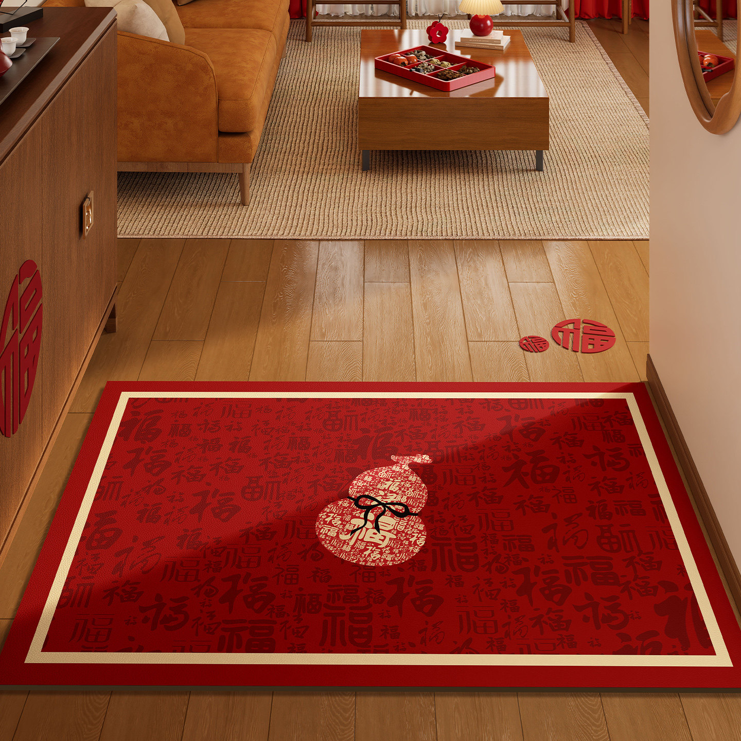 福禄红色入户门地垫pvc可擦免洗新年喜庆葫芦进门脚垫防滑耐脏,居家布艺,入户地垫,淘宝优惠券,粉丝福利购,淘宝优惠卷