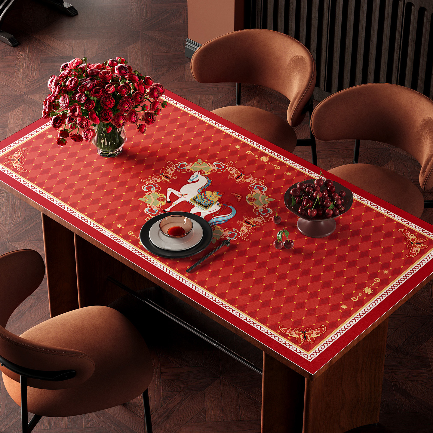新年桌垫2026新款马年桌布防水防油免洗红色喜庆茶几桌面保护垫子