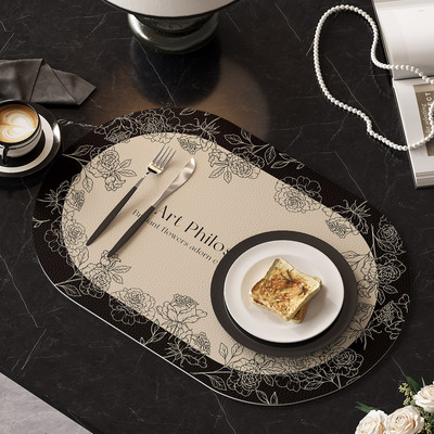 椭圆形皮革餐垫防水防油免洗防烫高级感轻奢隔热垫餐盘垫西餐垫子