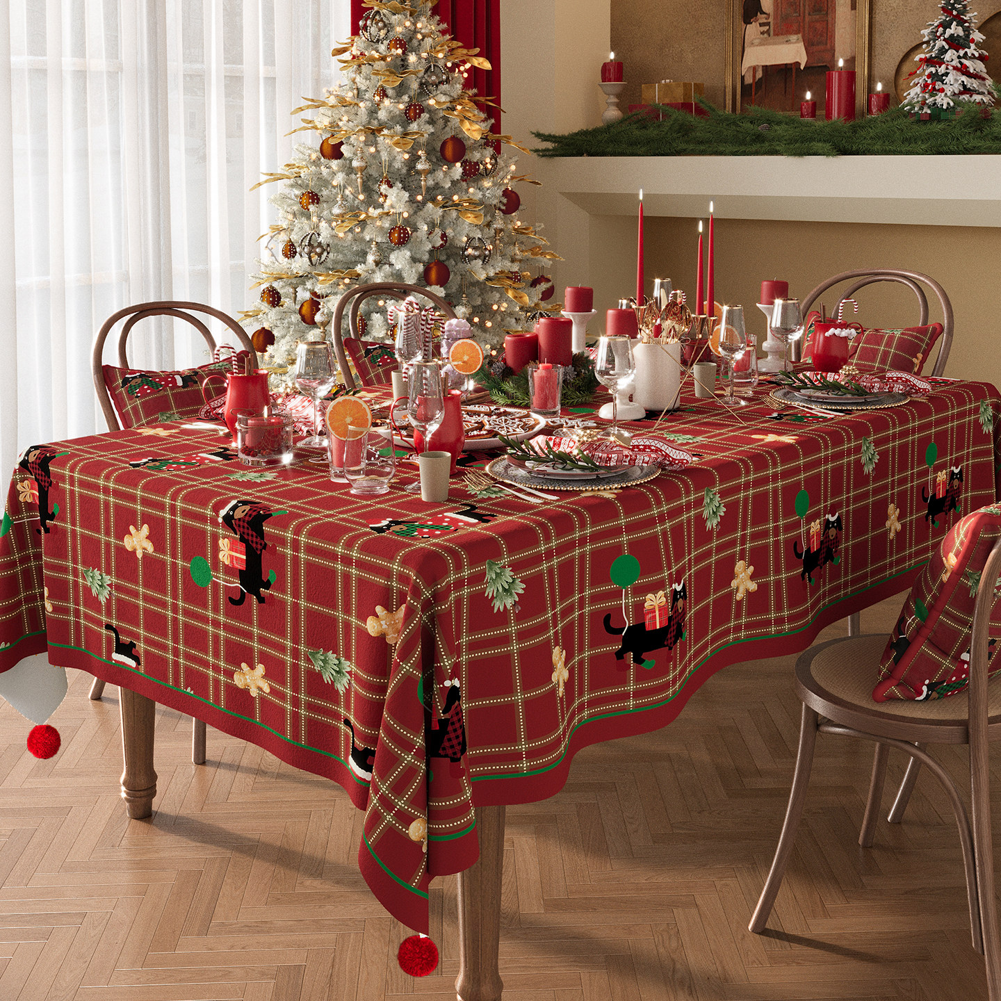 圣诞桌布节日装饰布置氛围感防水防油免洗红色高级感茶几餐桌盖布,居家布艺,桌布,淘宝优惠券,粉丝福利购,淘宝优惠卷