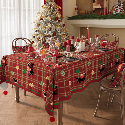 圣诞桌布节日装饰布置氛围感防水防油免洗红色高级感茶几餐桌盖布