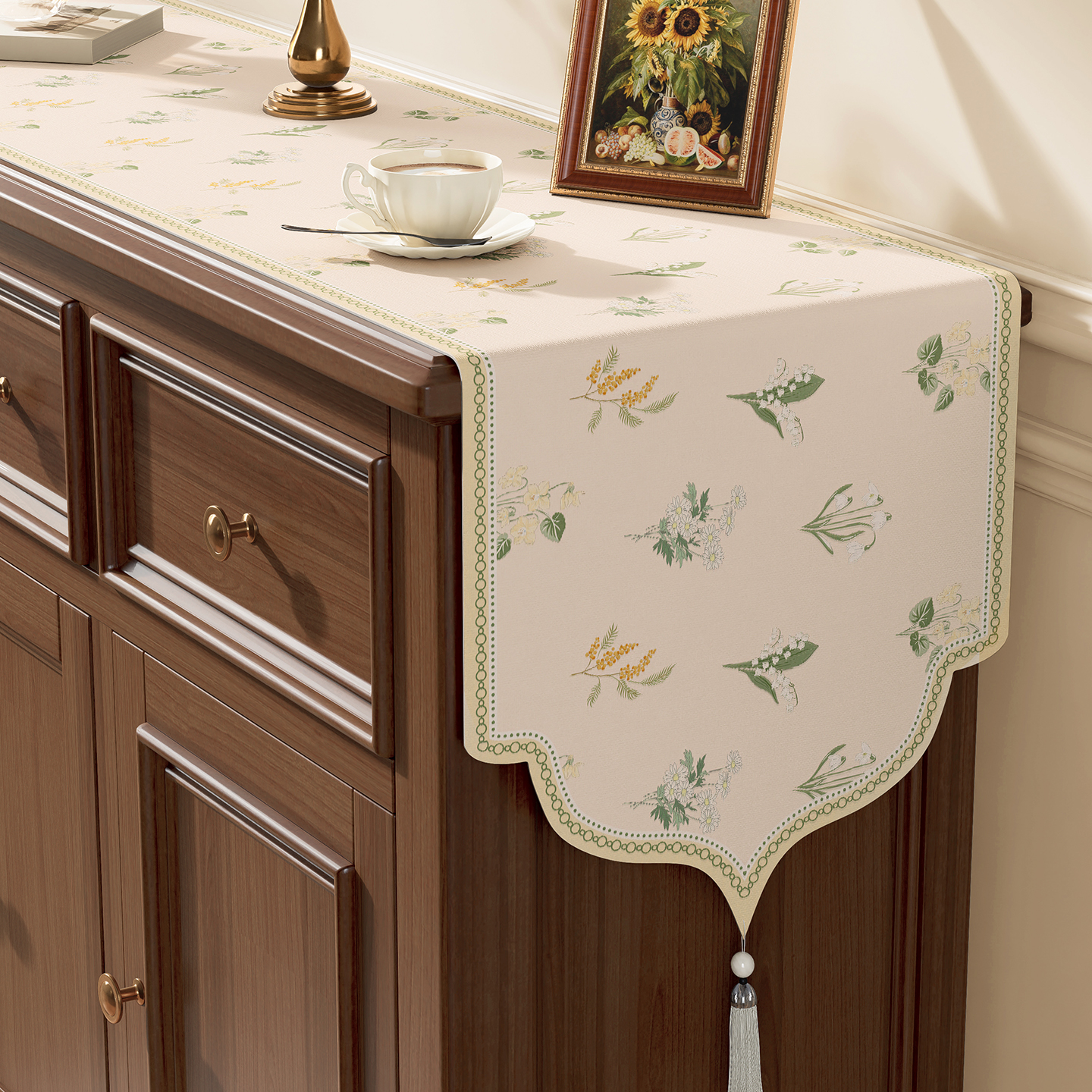 法式田园斗柜盖布柜子桌旗轻奢高端高级感茶几桌布长条餐桌桌旗布