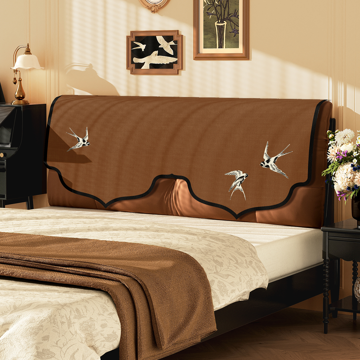 新中式床头盖巾2025新款四季通用高级感床靠背防尘罩布遮丑神器