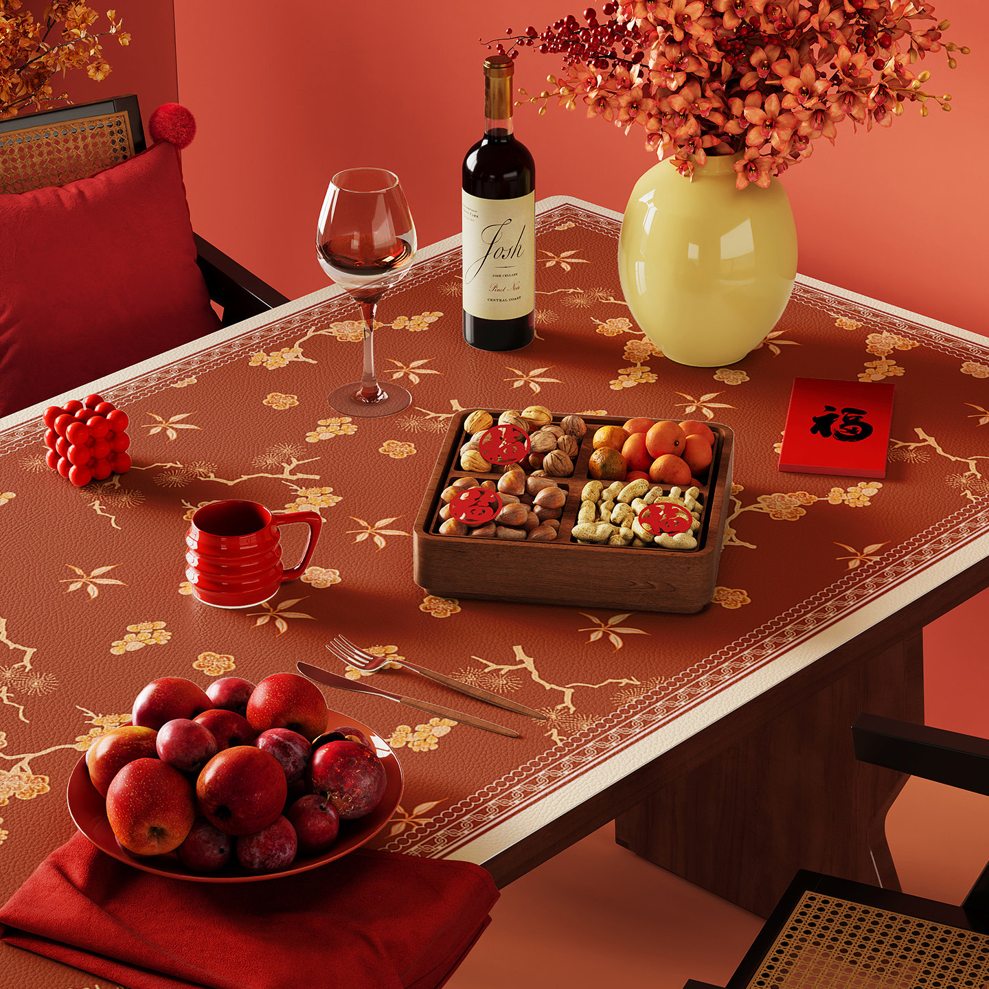 2026新年餐桌垫防油防水免洗防烫桌布氛围感红色茶几桌面保护垫,居家布艺,桌布,淘宝优惠券,粉丝福利购,淘宝优惠卷