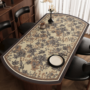 中古风椭圆形桌布防水防油免洗圆弧形餐桌垫家用折叠圆桌台面垫子