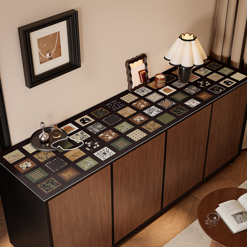 中古风餐边柜台面保护垫轻奢高级感桌布防水防油皮革桌垫电视柜垫,居家布艺,桌布,淘宝优惠券,粉丝福利购,淘宝优惠卷