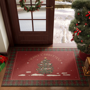 圣诞地垫入户门进门门口玄关蹭土红色装 饰丝圈脚垫耐脏防滑可裁剪