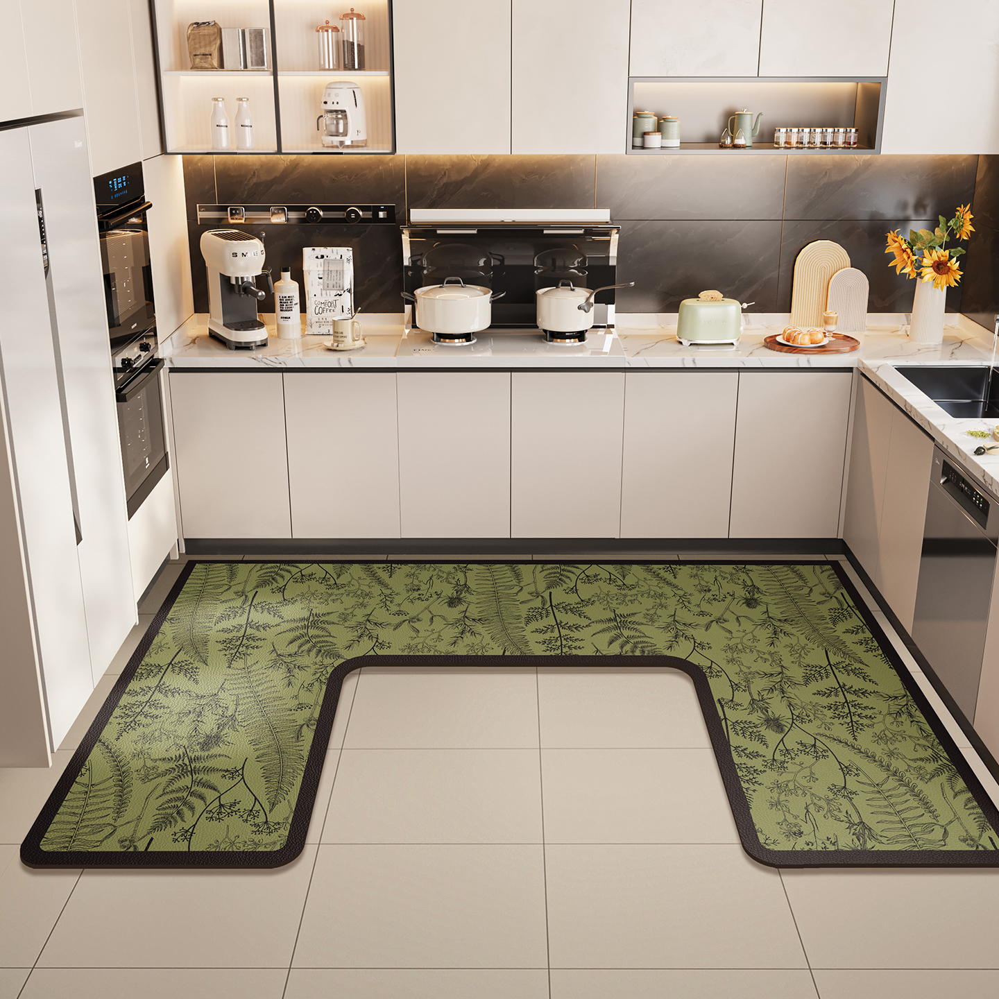 厨房专用地垫凹形硅藻泥吸水吸油地毯垫2025新款U型转角防滑脚垫