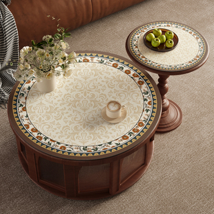 美式圆桌桌垫小茶几桌布防水防油免洗高级感圆形边几台面保护垫