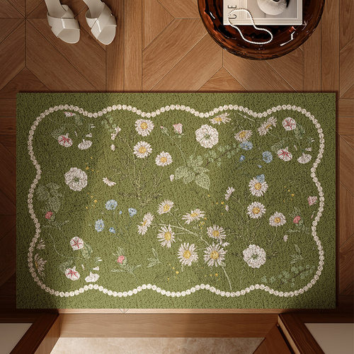 入户门地垫绿色高级感进门门口玄关脚踏垫耐脏防滑可裁剪丝圈垫子