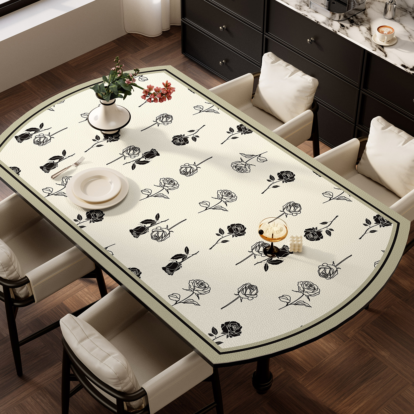 轻奢高级感椭圆形桌布防水防油免洗圆弧形餐桌垫折叠圆桌台面垫子