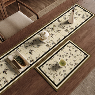 茶席中间长条茶几桌旗硅藻泥吸水茶杯垫轻奢高级感隔热茶台桌垫布