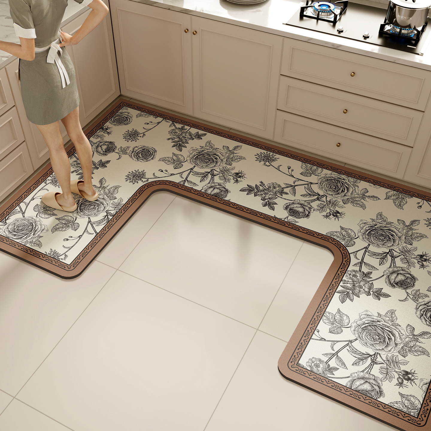 厨房专用地垫凹形硅藻泥吸水吸油地毯垫2025新款U型转角防滑脚垫