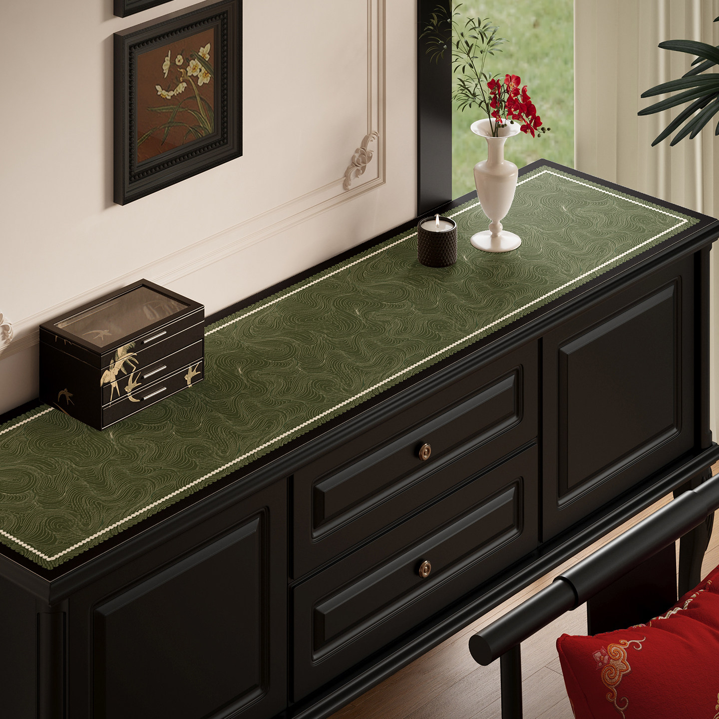 复古风电视柜桌垫防水防油桌布绿色餐边柜玄关鞋柜台面保护垫子,居家布艺,桌布,淘宝优惠券,粉丝福利购,淘宝优惠卷