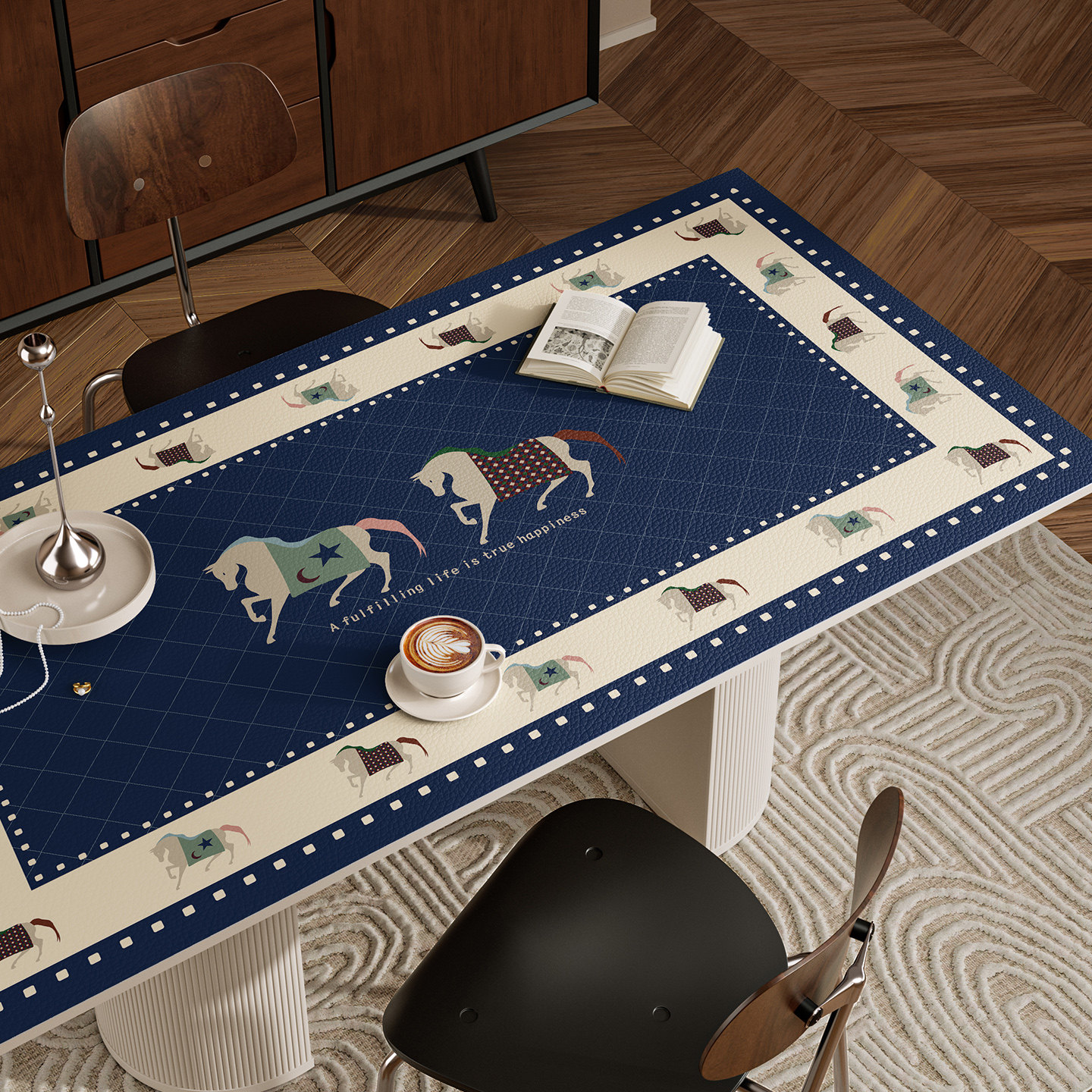 中古风马驹高级感餐桌垫防水防油桌布2026新款免洗防烫桌面保护垫,居家布艺,桌布,淘宝优惠券,粉丝福利购,淘宝优惠卷