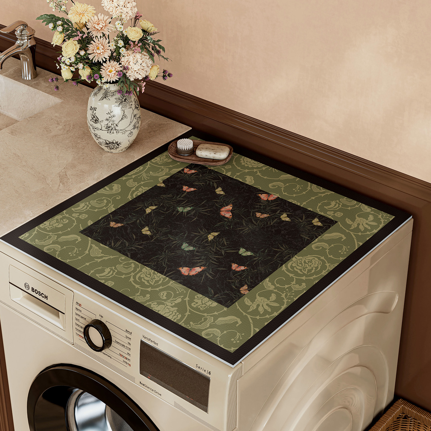 中古风滚筒洗衣机盖垫台面保护垫防晒防水防尘罩冰箱盖布床头柜垫