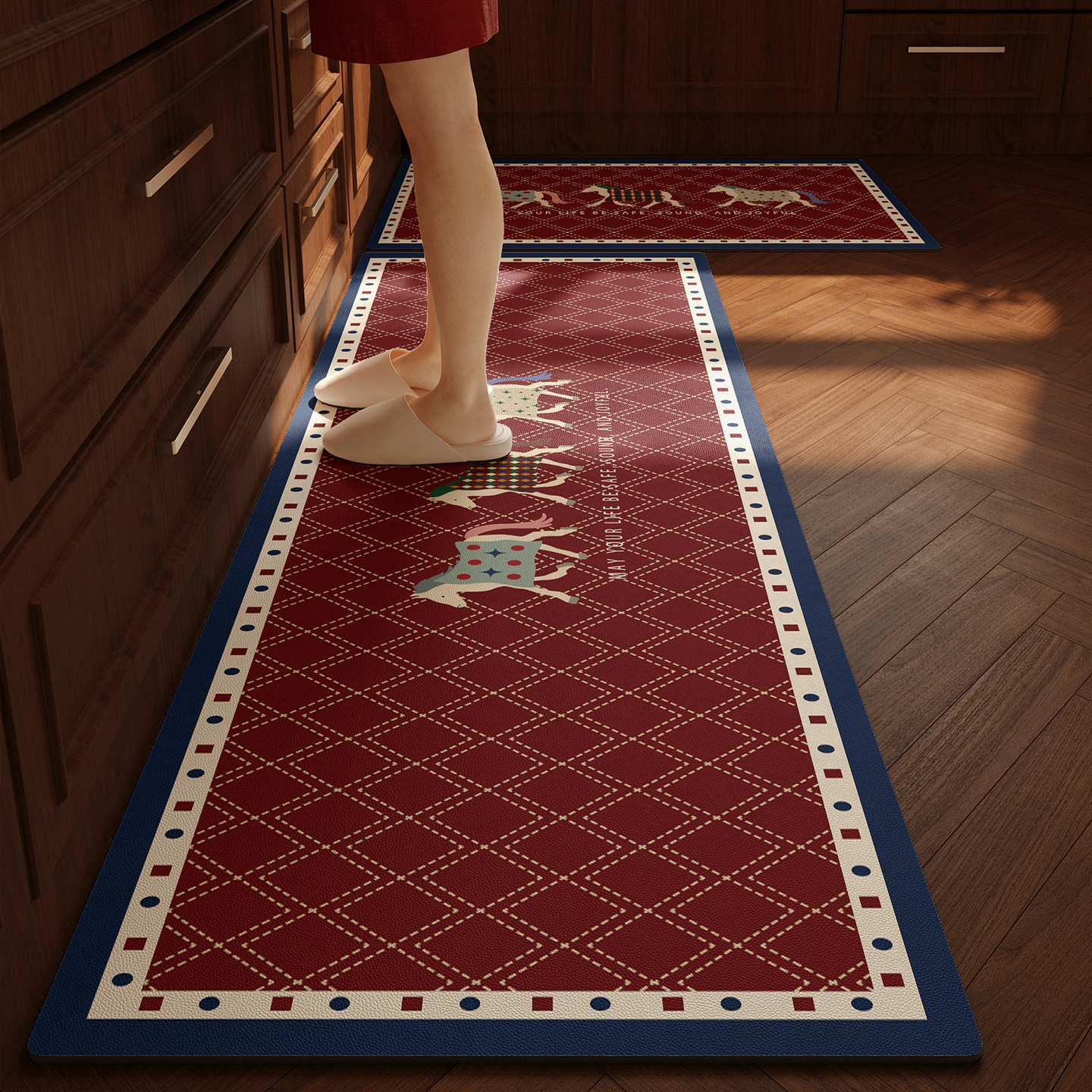 2026新年厨房专用地垫PVC可擦免洗马年复古氛围防滑防油家用脚垫,居家布艺,厨房地垫,淘宝优惠券,粉丝福利购,淘宝优惠卷