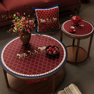 圆桌桌垫马年复古高级感新年氛围圆形茶几桌布防水防油桌面保护垫