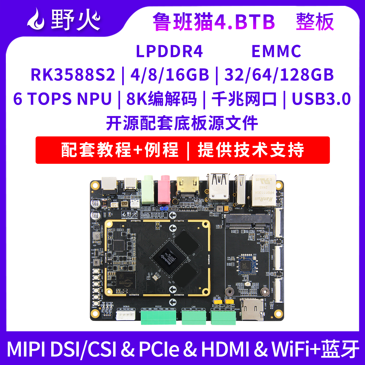 野火RK3588S2开发板,底板+核心板