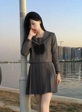 初田町jk秋季原创新款灰二本水手服衬衫上衣中间服学院风百搭灰色