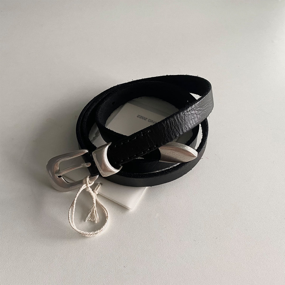 thumbnail for PYC independent OU L customized 3.5mm thick washed and distressed natural pattern first layer cowhide belt silver buckle is versatile