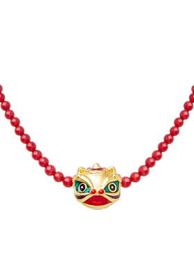 兰诺新中式醒狮珊瑚圆珠项链女2025年新款中国风高级感锁骨链配饰