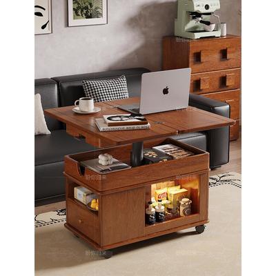 实木客厅沙发边几可移动升降折叠茶几边柜旋转小推车角几花架置物