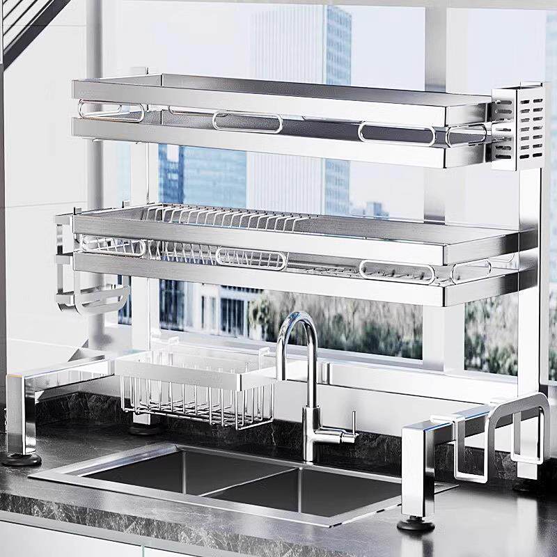 不锈钢厨房水槽置物架多功能台面洗碗架水池放碗碟盘收纳沥水碗架