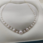 3.5 颈链 大小珠满天星项链 10mm天然淡水无核正圆无暇珍珠 18K金