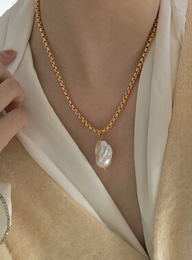 个性设计欧美简约小众ins手作天然巴洛克异形珍珠毛衣链