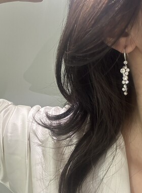 设计款小众长款气质闪钻皓石耳环女轻奢个性小众流苏名媛风耳坠
