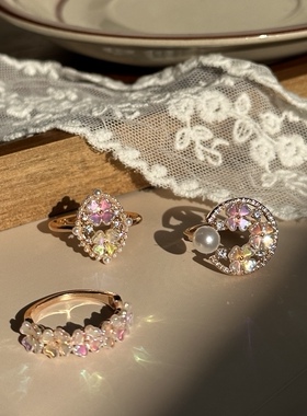 小众设计珍珠贝壳花戒指女高级感轻奢精致食指指环叠戴开口戒