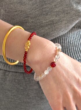 新中式招桃花禅意风气质显白天然红樱花玛瑙手串新年高级百搭手串