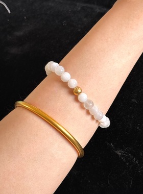 简约百搭叠戴白月光石S925银转运珠手串新中式风高级感复古手饰女