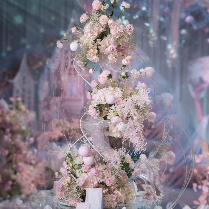 新品创意曲线螺旋路引舞台桌花摆件婚庆道具商场橱窗布置铁艺路引