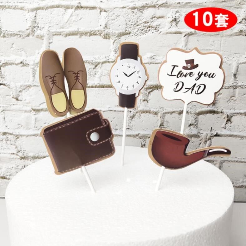 文字父王面包房父亲节配件祝福感恩蛋糕插牌祝愿配饰胡子领结装扮