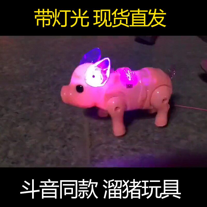 抖音同款走路电动牵绳小猪创意发光音乐会玩具溜猪儿童走路网红猪