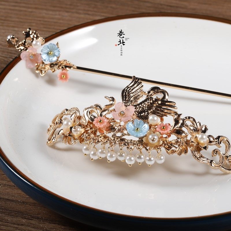 古典发冠女发簪中国风汉服发饰贵妃仙鹤发冠盘发头饰简约汉服顶冠