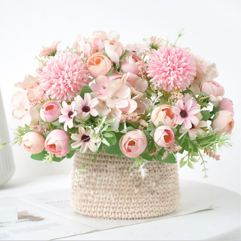 北欧手捧仿真花束干花摆件假花塑料花客厅卧室餐桌混合式插花装饰