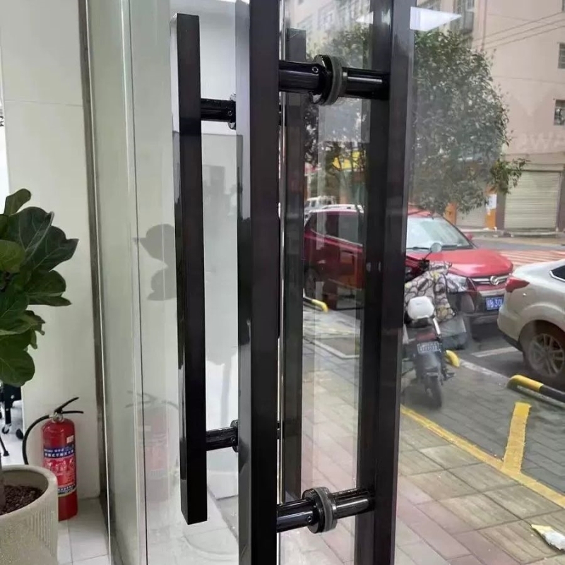 黑钛不锈钢双开玫瑰推拉把手特厚大木门推拉方管有框玻璃门拉手