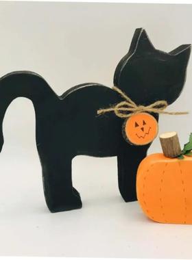 2pcs Atmosphere Decoration Wooden Halloween Black Cat Orname